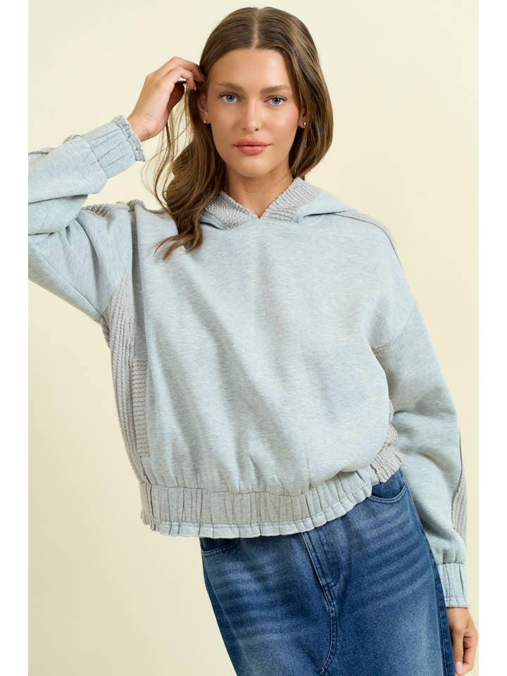 Doe and Rae - Wholesale Sweatshirt - Women's - BRUSHED TERRY MIX MEDIA BLOCK SWEATSHIRT - 45366T10