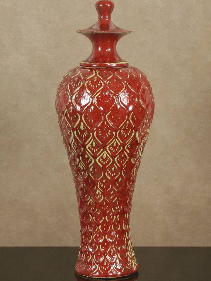 Large Red Scalloped Urn for wholesale by Accessories by Sherwood