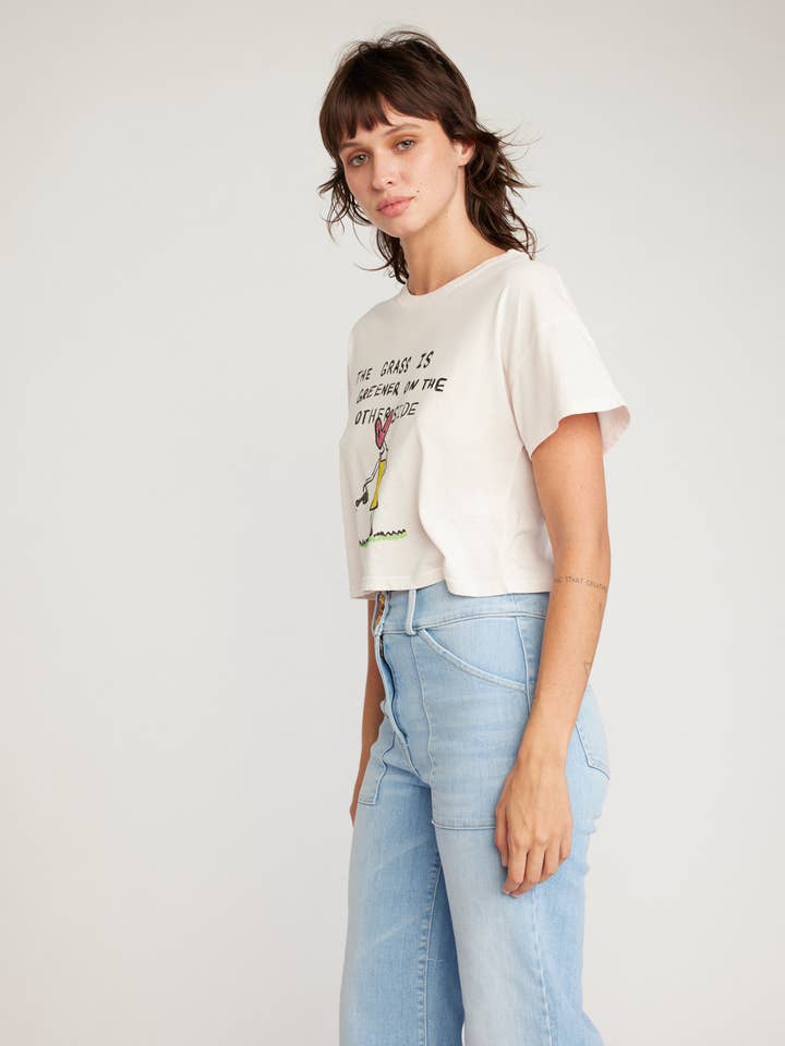 The Grass is Powder Pink Drew, Crop T-Shirt for wholesale on Faire