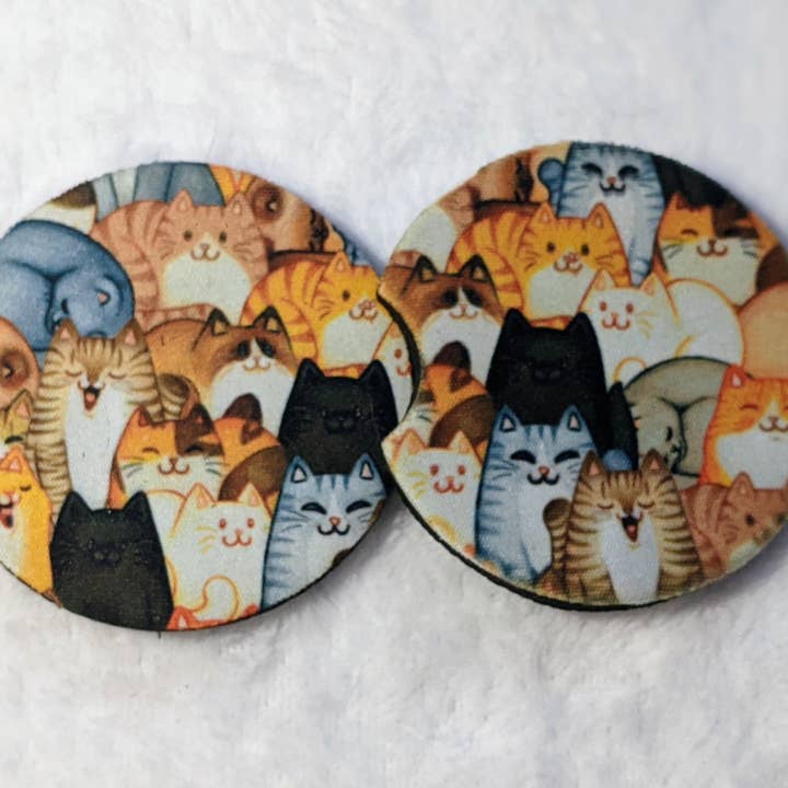 Made By Scratch Crafts - Wholesale Car Coaster - Women's - So Many Cats Car Coasters – 2-Pack Neoprene Cup Holder Set1