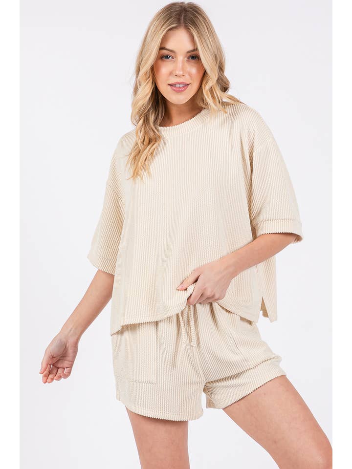 Sewn and Seen - Wholesale Lounge Set - Women's - RIBBED ROUND NECK TOP AND SHORTS SET17