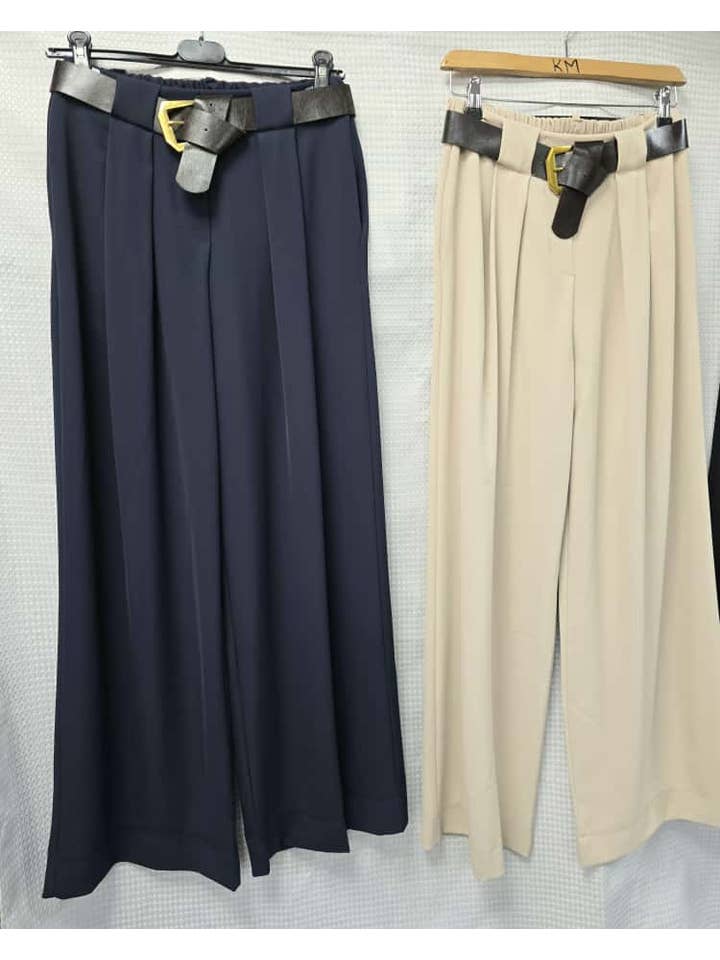 Kurt Muller - Wholesale Pants – Women's - Carla Crepe Wide Leg Belted Trousers2