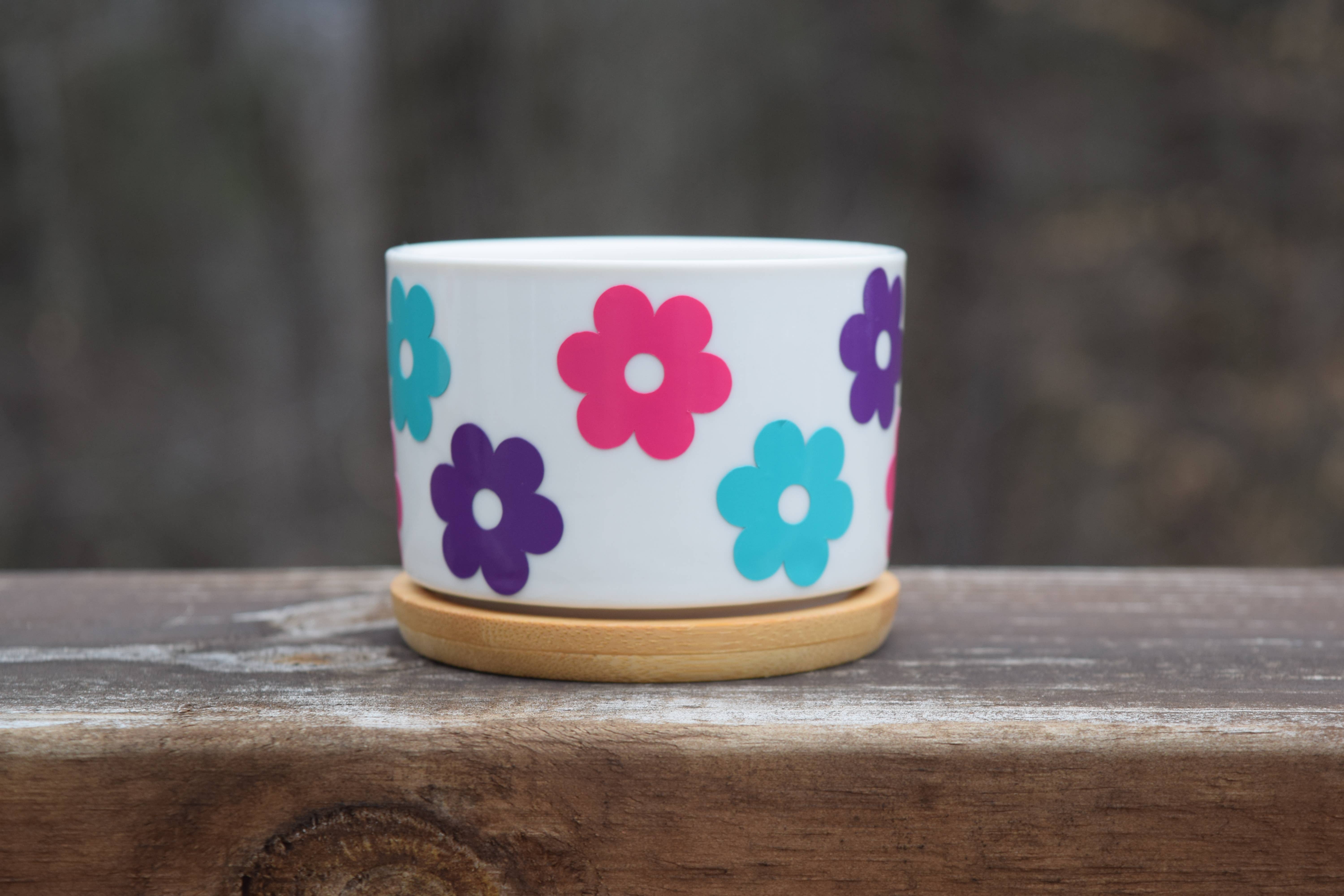 Vulpine Vinyls - Vendita all'ingrosso Vasi per piante - Vaso succulento retrò Flowers - Boho Flowers and Hearts0