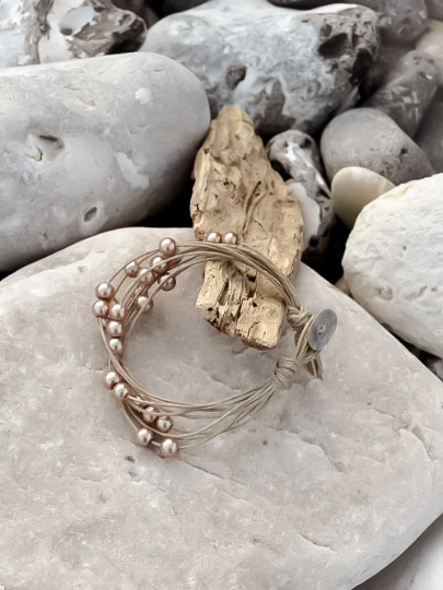 NATURE ET LIN – Pulseira de missangas por atacado – PLUIE DE PERLES - Pulseira de linho fabricada na França - JÓIAS1