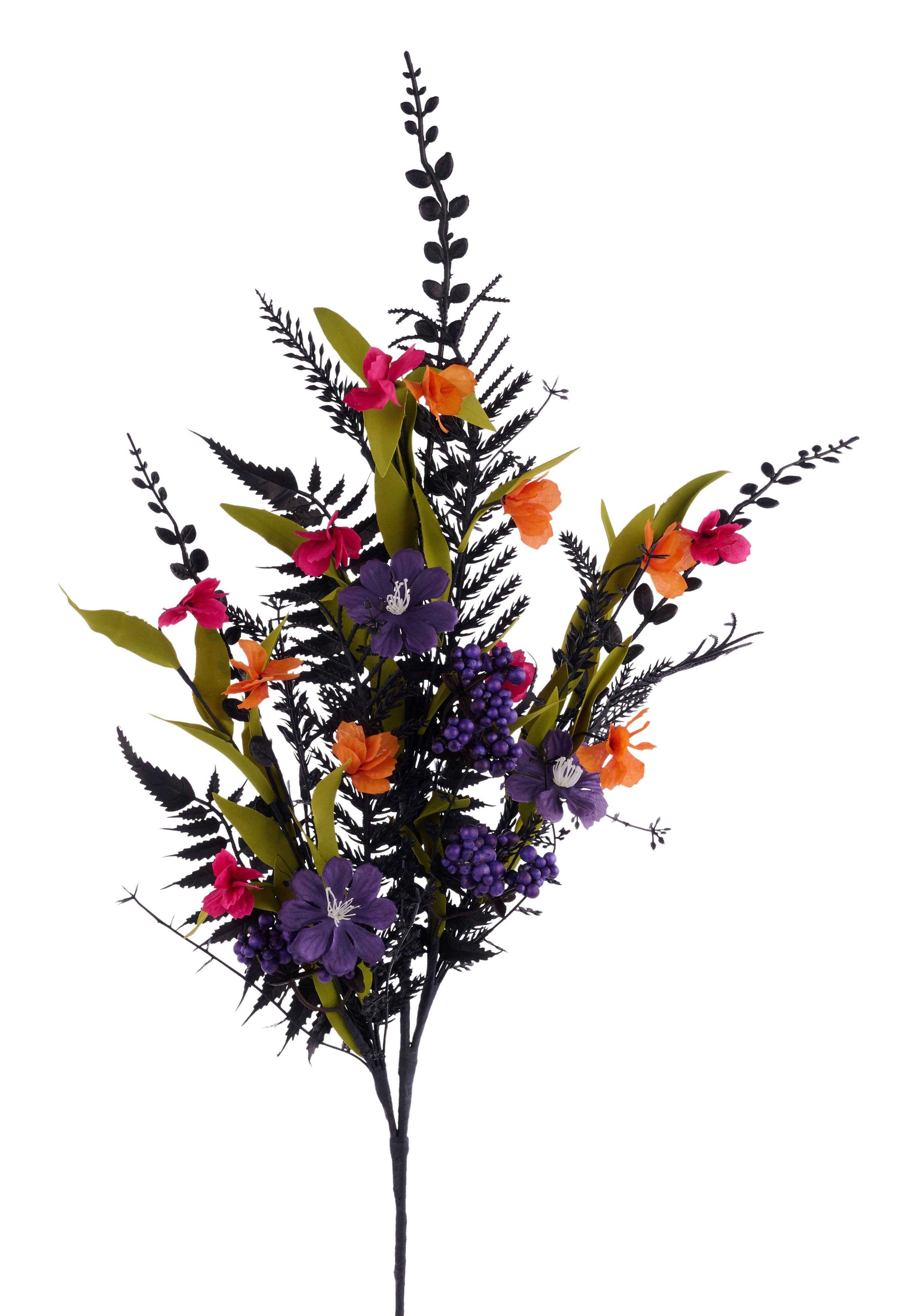 DecoExchange – wholesale Artificial flowers – 29"L Flower/Fern/Pine/Berry Spray Purple/Hot Pink/Orange HH7605230