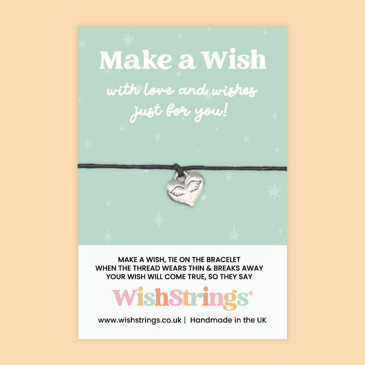 Angel Wings Heart - WishStrings Wish Bracelet, Limited Edition Charm - LEWS013 for wholesale by WishStrings