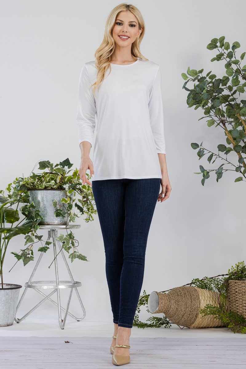 Celeste Clothing - Venta al por mayor Camiseta - Mujer - TOP DE CAPAS SIN ARRUGAS CON MANGAS 3/4 -CT1321429