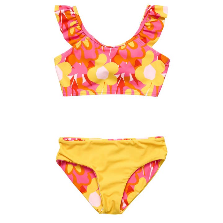 Snapper Rock Swimwear UPF50+ - Wholesale Two Piece Swimsuit - Kids - Pop of Sunshine Frill Crop Bikini