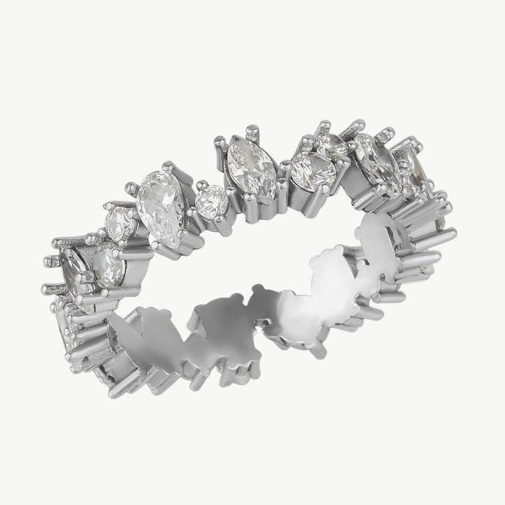 Anillo Plateado con Textura Floral Blanca para venta al por mayor de Mejoma