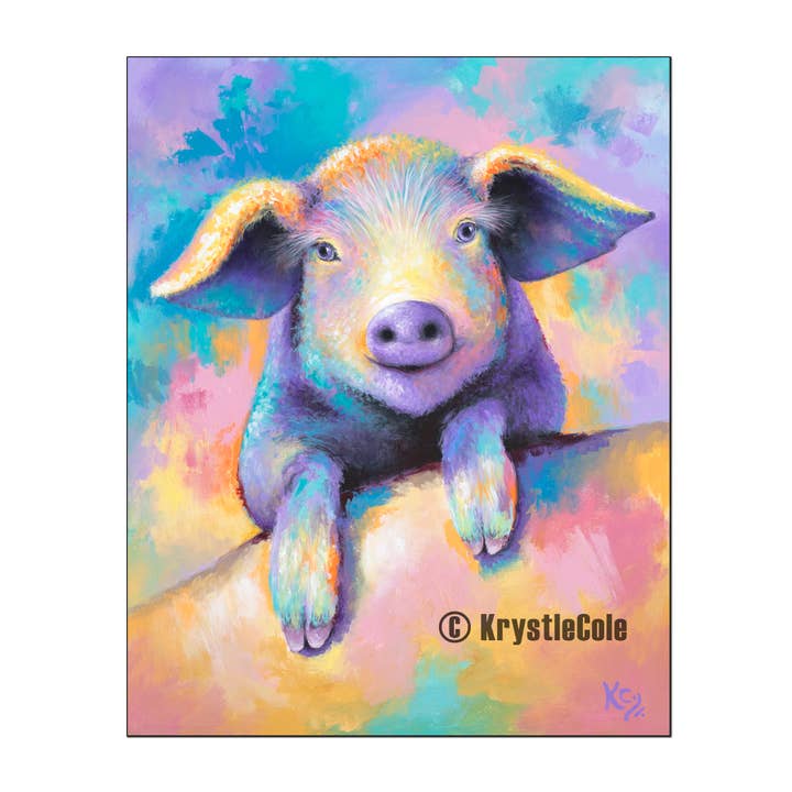 Krystle Cole Fine Art - Wholesale Art Print - Pig Art Print of Colorful Piglet Painting by Krystle Cole
