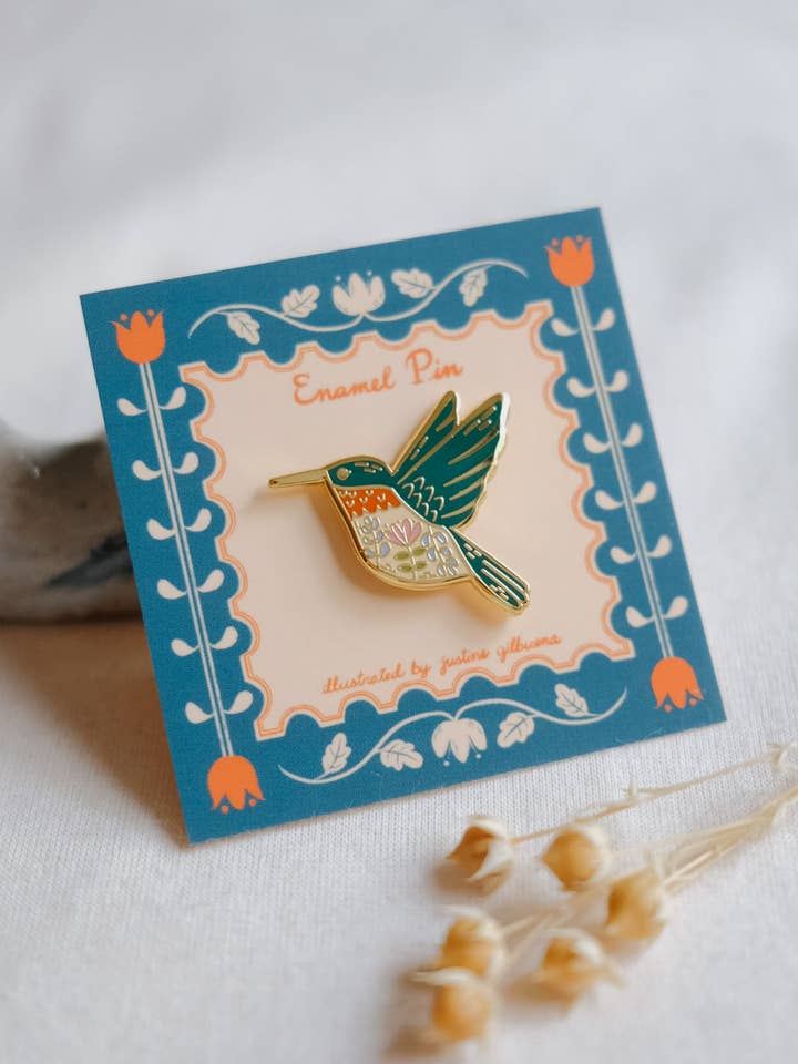Hummingbird (Green) Enamel Pin for wholesale by Justine Gilbuena