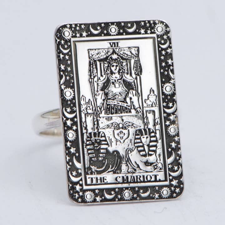 The Chariot Tarotkaart gegraveerde 925 sterling zilveren band voor wholesale door DreamedBy