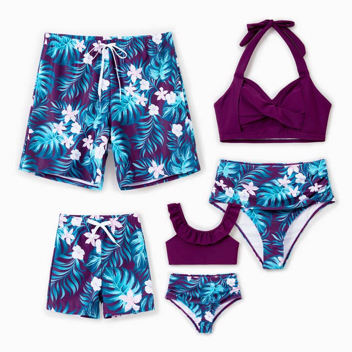 Family Matching Tropical Swim Set with Halter Swimsuit for wholesale by PatPat Matching