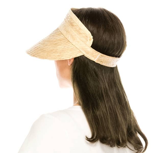 Natural palm leaf sun visor with a generous 5-inch brim for wholesale on Faire2
