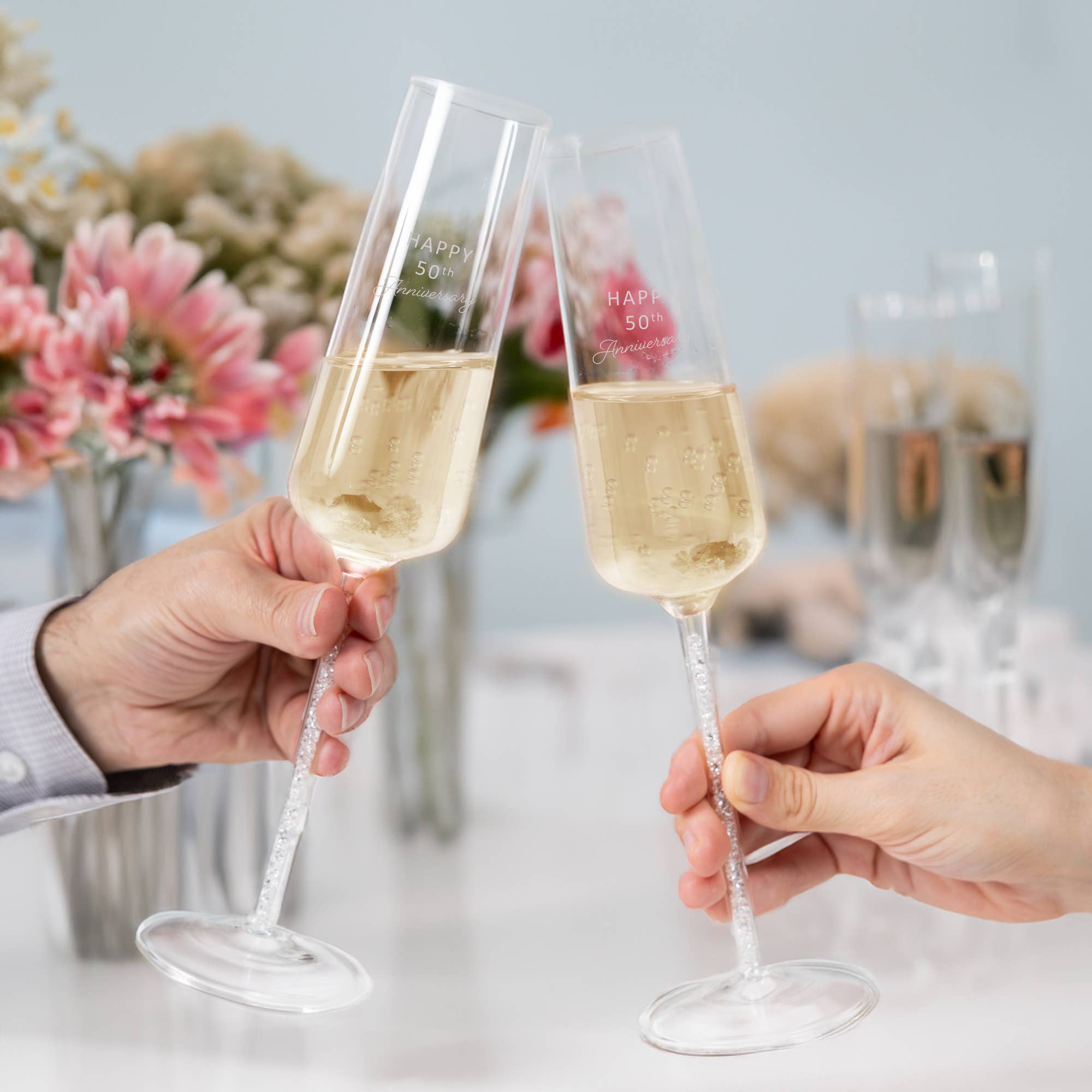 Pavilion – Engroshandel Champagneglas – 50-års jubilæum - 7 oz glasristefløjte-gavesæt1