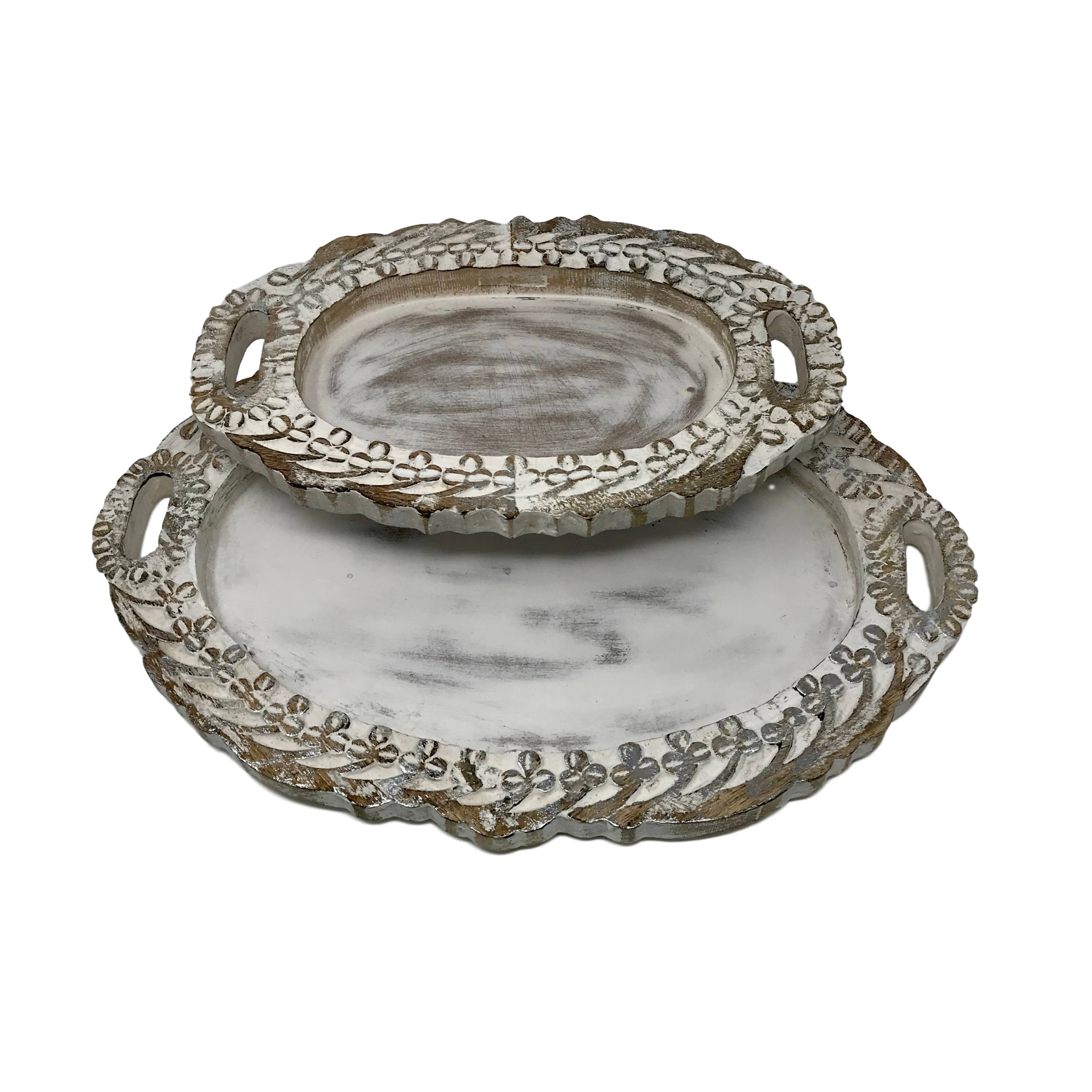 Wilco Home – Engroshandel Pyntebakke – Sæt med 2 håndskårne træ LOUIS XIV Vanity Bakker2