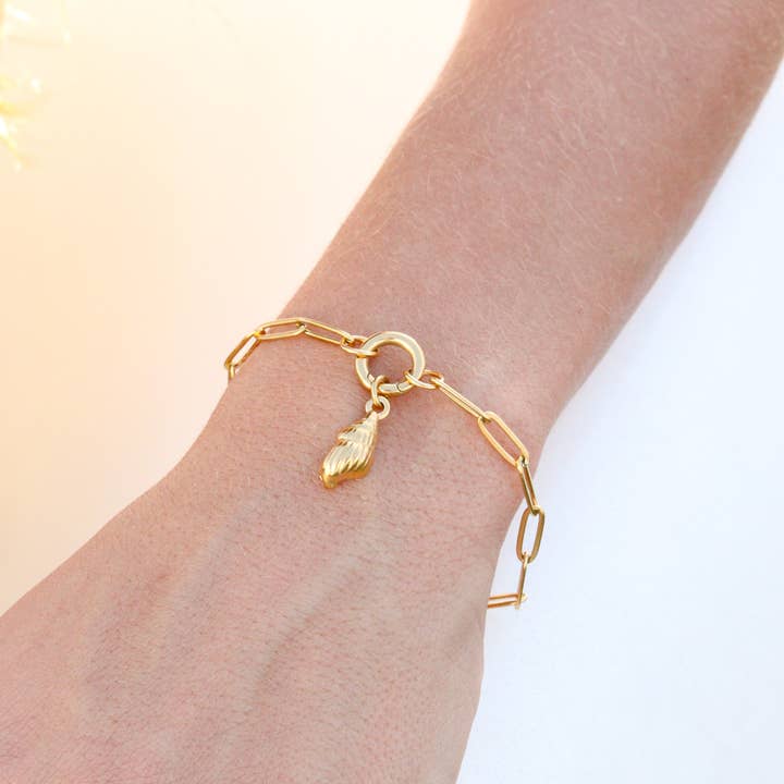 WJW - Wholesale Link & Chain Bracelet - Stainless Steel Paperclip with Charm Keeper Chain Bracelet