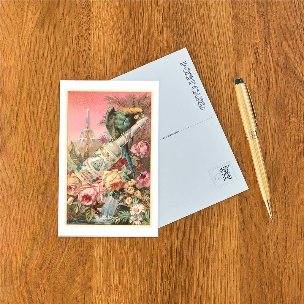 Found Image Press - Wholesale Postcard - Postcard TC-139 Parrot on Bottle with Roses1