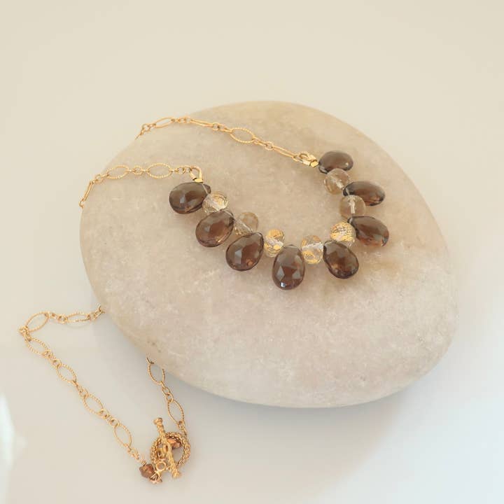 Multi Teardrop Genuine Smoky Topaz Necklace for wholesale by Elektra Jewelry
