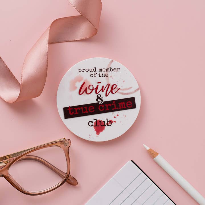 Wine and True Crime Vinyl Sticker for wholesale by Rachel’s little design corner