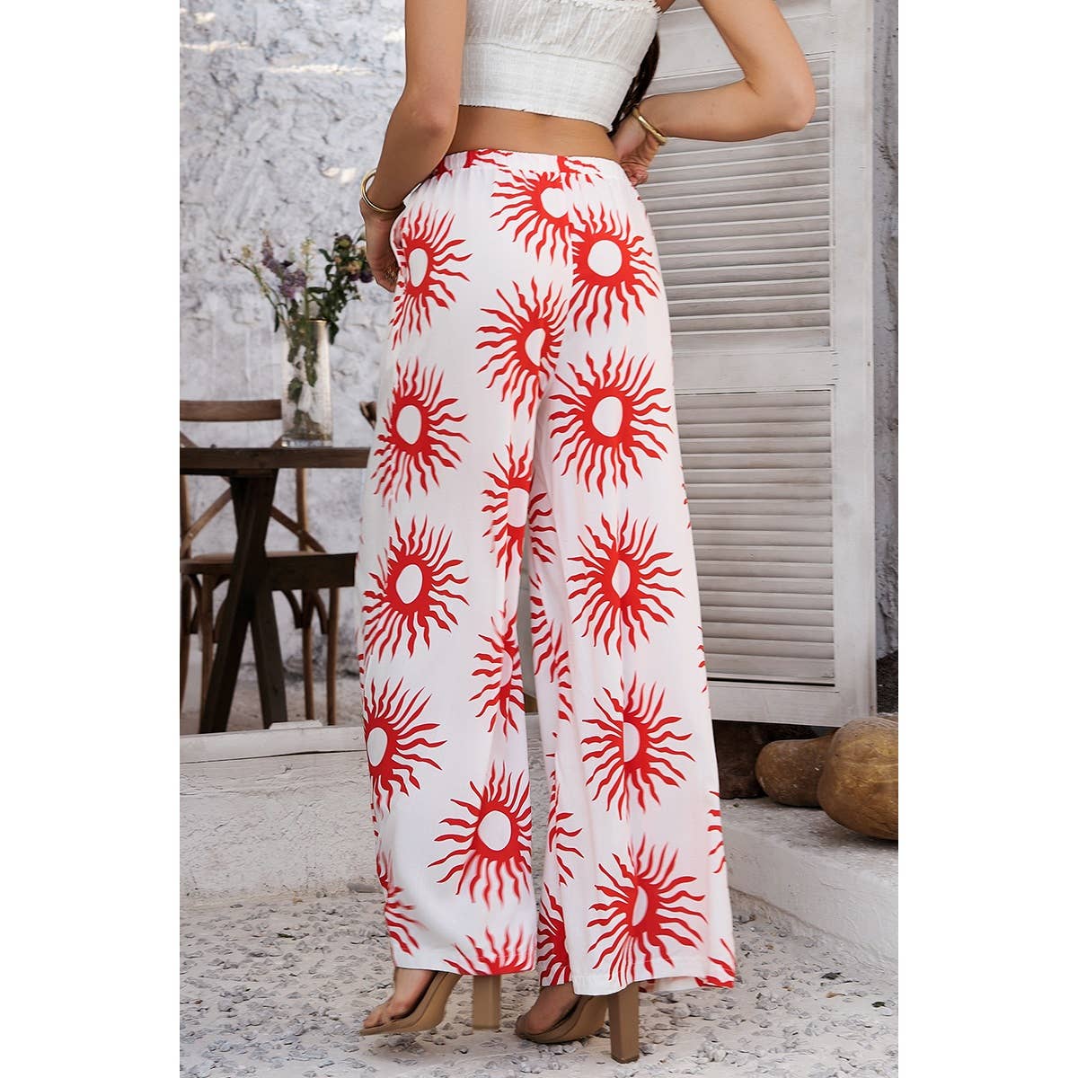 Elings - Wholesale Pants - Women's - Allover Print Drawstring Pockets Wide Leg Pants14