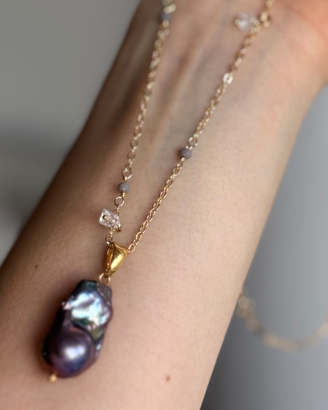 WILYMI Jewelry Co - Wholesale Pendant/Charm Necklace - Tahitian Pearl Necklace + Herkimer Diamonds3