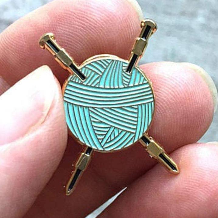Knitting Needles and Yarn Enamel Pin Flair for wholesale by Firefly Notes