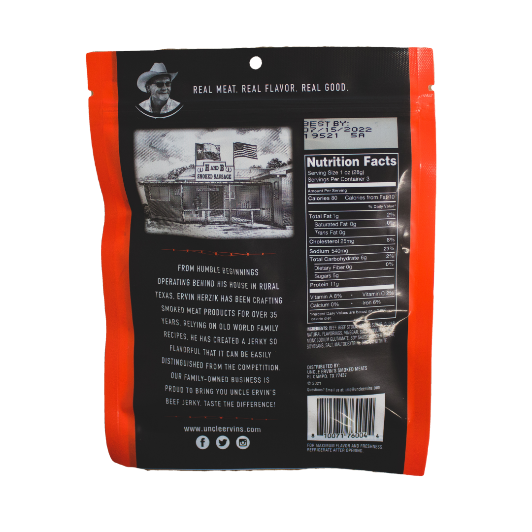 Uncle Ervin's - Wholesale Jerky - Uncle Ervin's Texas Heat Beef Jerky 3 oz1