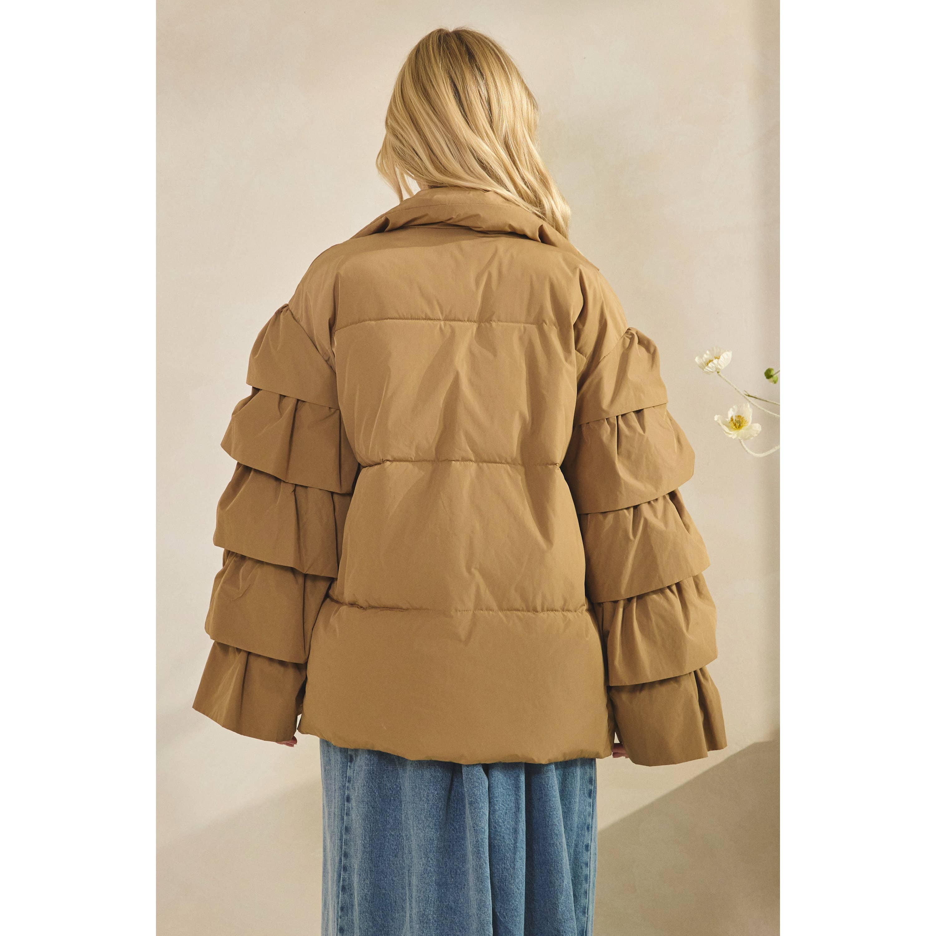 Veveret - Wholesale Jacket - Women's - Tiered Ruffle Long Sleeve Padded Jacket5