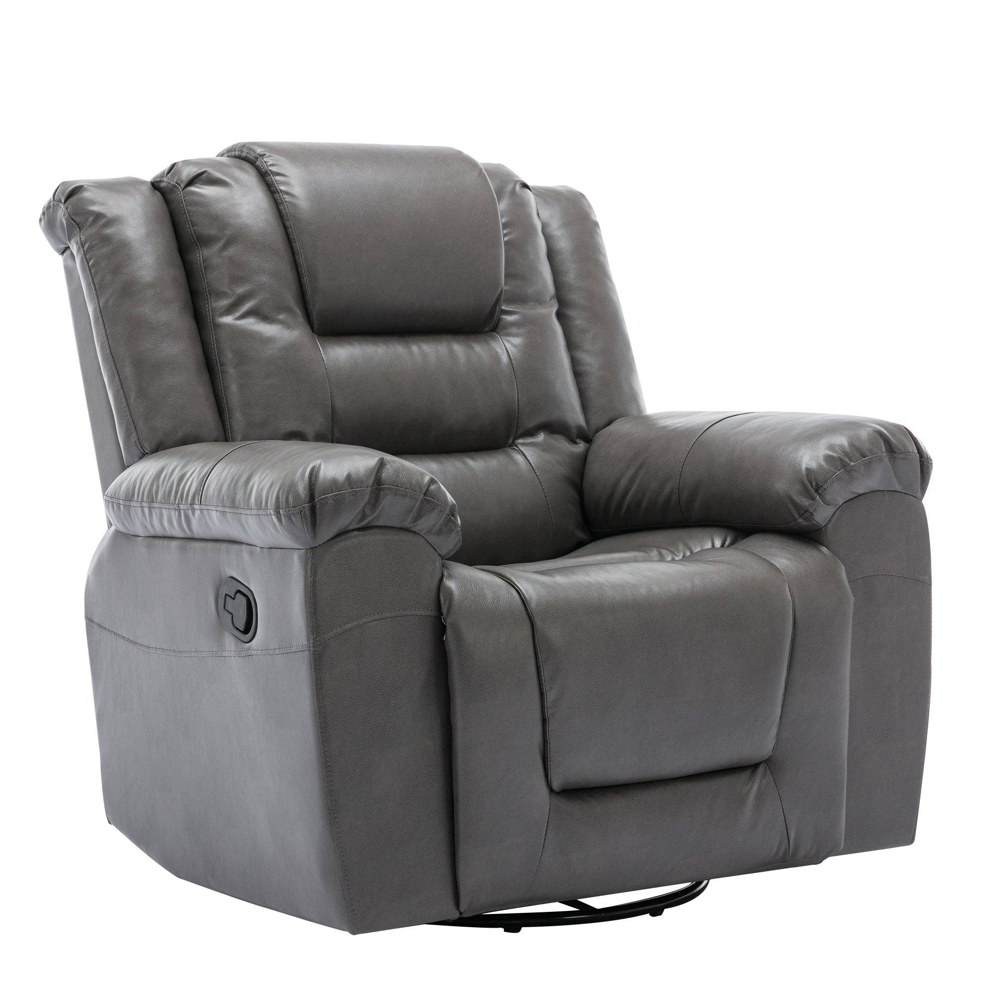 Orange County Decor - Wholesale Chair - 360 Swivel And Rocking Home Theater Recliner Manual Recliner Chair With Wide Armrest For Living Room,Bedroom, Grey Grey Foam Pu15