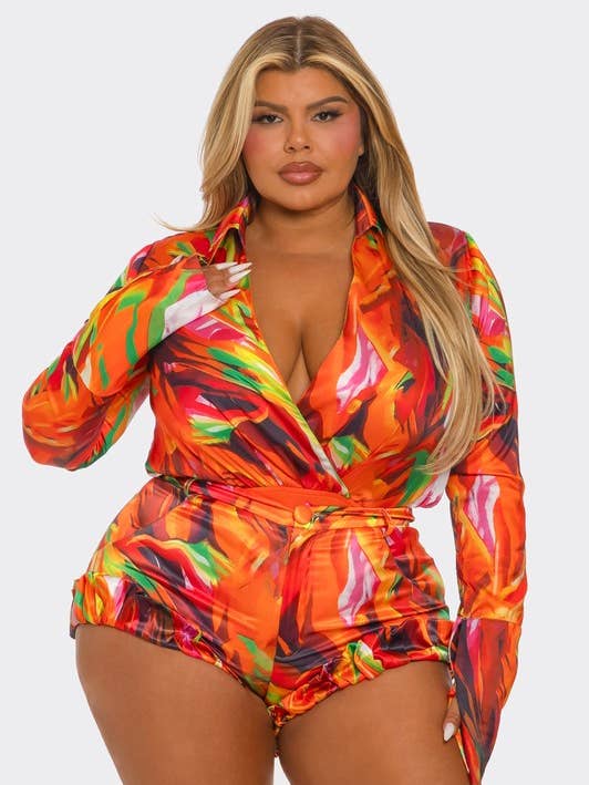 BANJUL - Wholesale Lounge Set - Women's - BCCTR24590P1 Plus Size 2Pcs Bodysuit & Shorts Set6