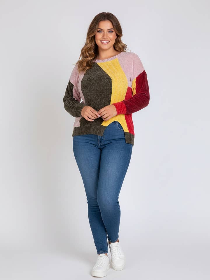 Rosa colorblock tröja i stor storlek (JX093) för wholesale av Pomme Rouge Paris