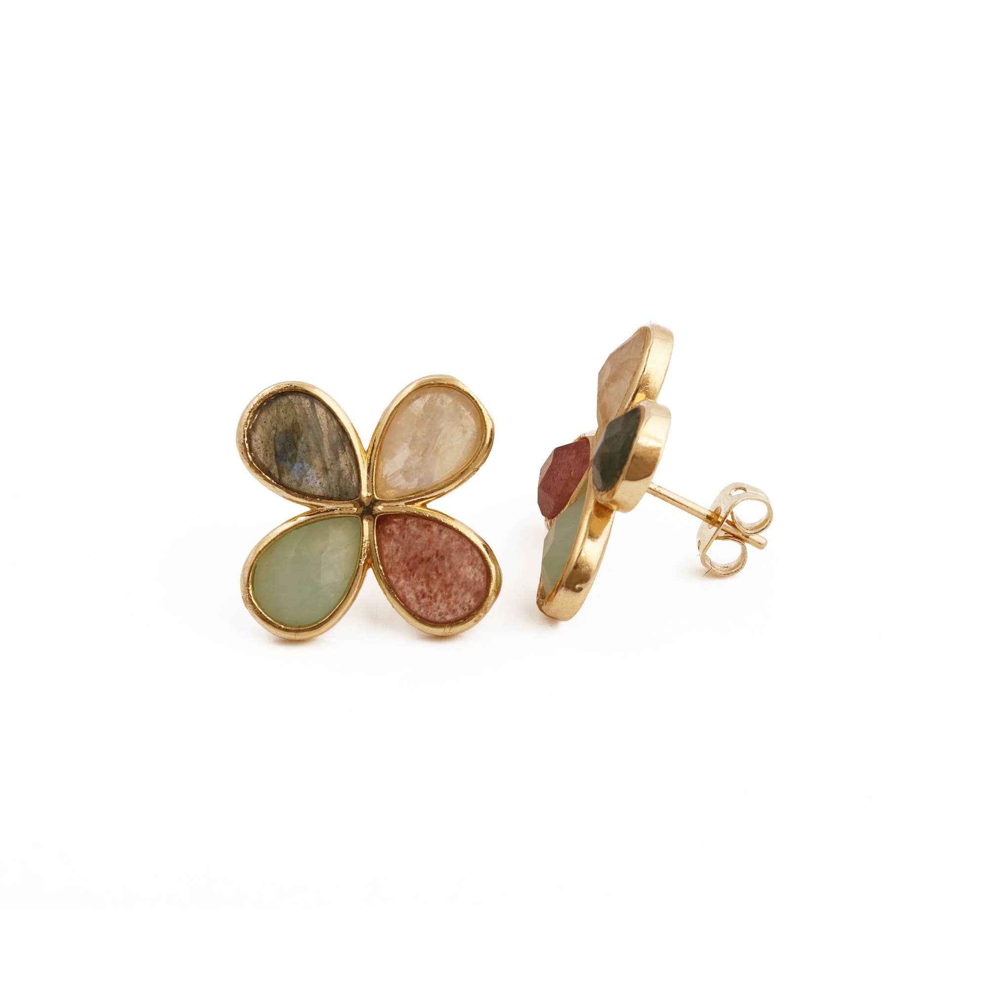 El Joyero - Wholesale Stud/Post Earrings - Multi Stone Teardrop Stud Gemstone Clover Handmade Earrings 3