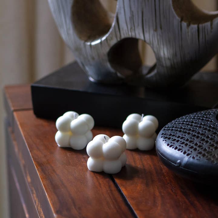 Natuurlijk wit 3 Mini Bubble pijler kaarsen voor groothandel op Faire4