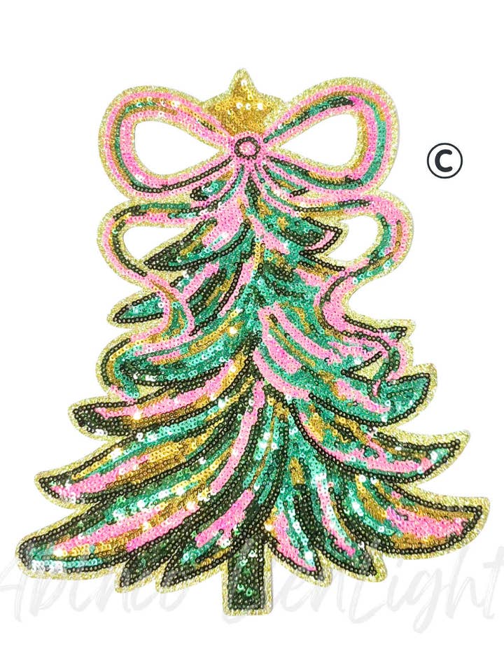 Christmas Tree Pink Gold Sequins Christmas Patch for wholesale by ABLNco