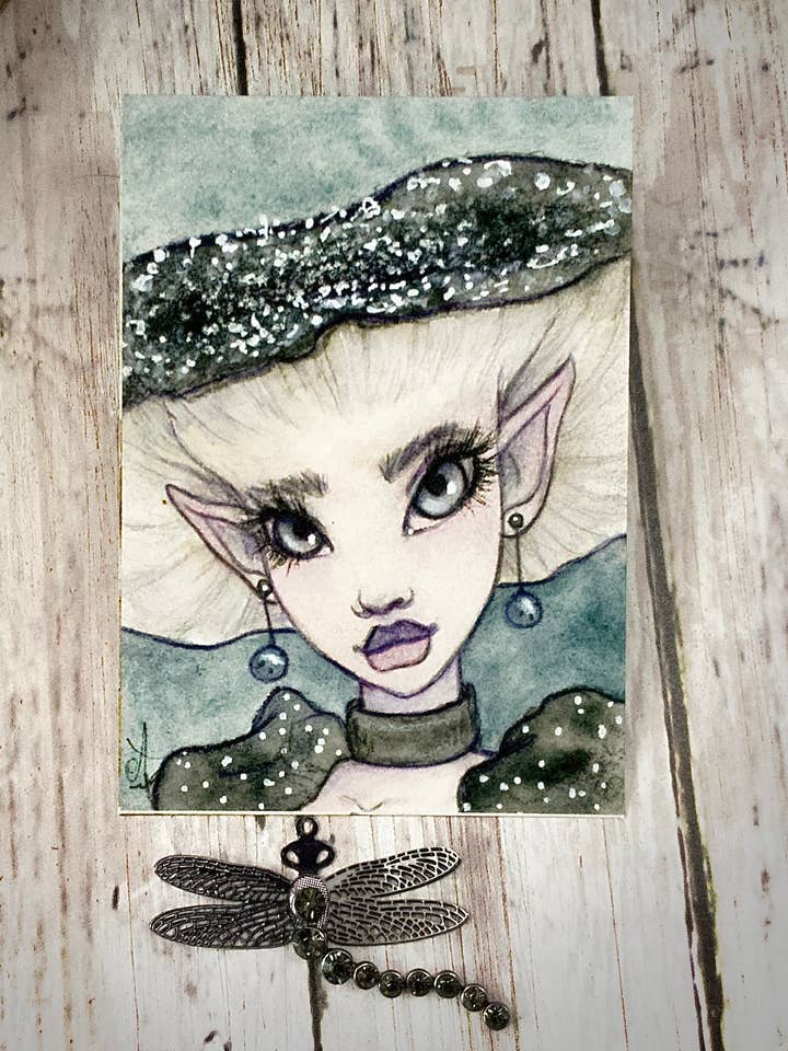 Funguary's Amanita Galactica Mushroom Faerie ACEO Print pour la vente par Faeries of Glittering Glen