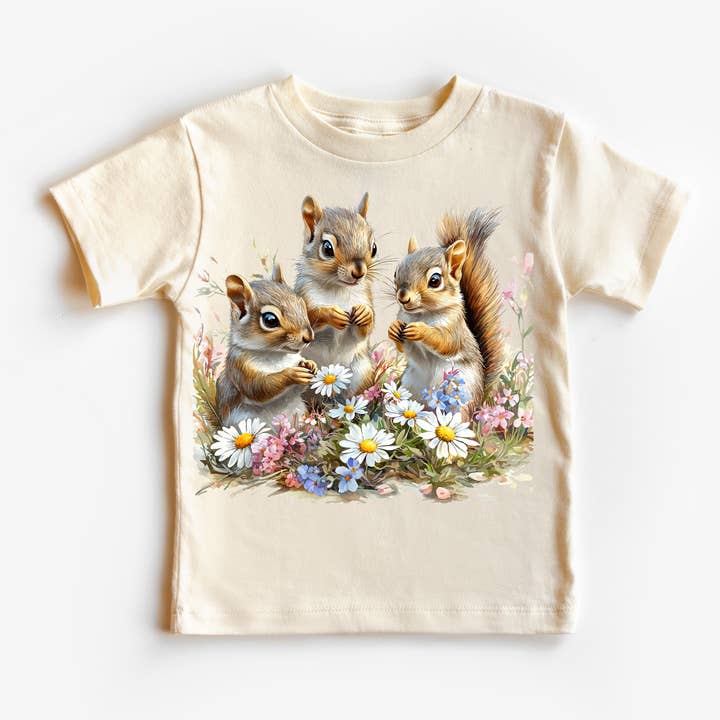 Retro Squirrel Watercolor Nature Scene Spring Shirt - Kids Tee for wholesale by Madi Moosh