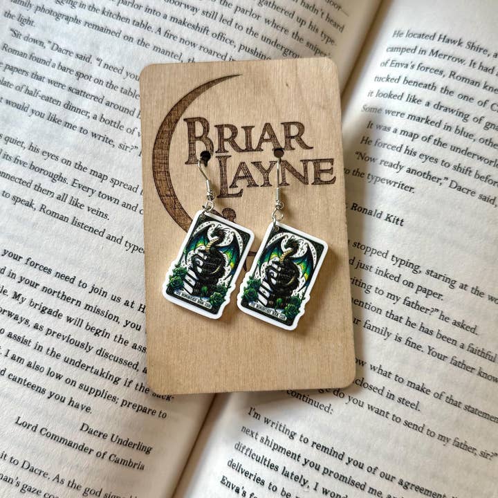 Briar layne - Wholesale Dangle Earrings - Fantasy Dragon and Book-Themed Tarot Card Earrings6