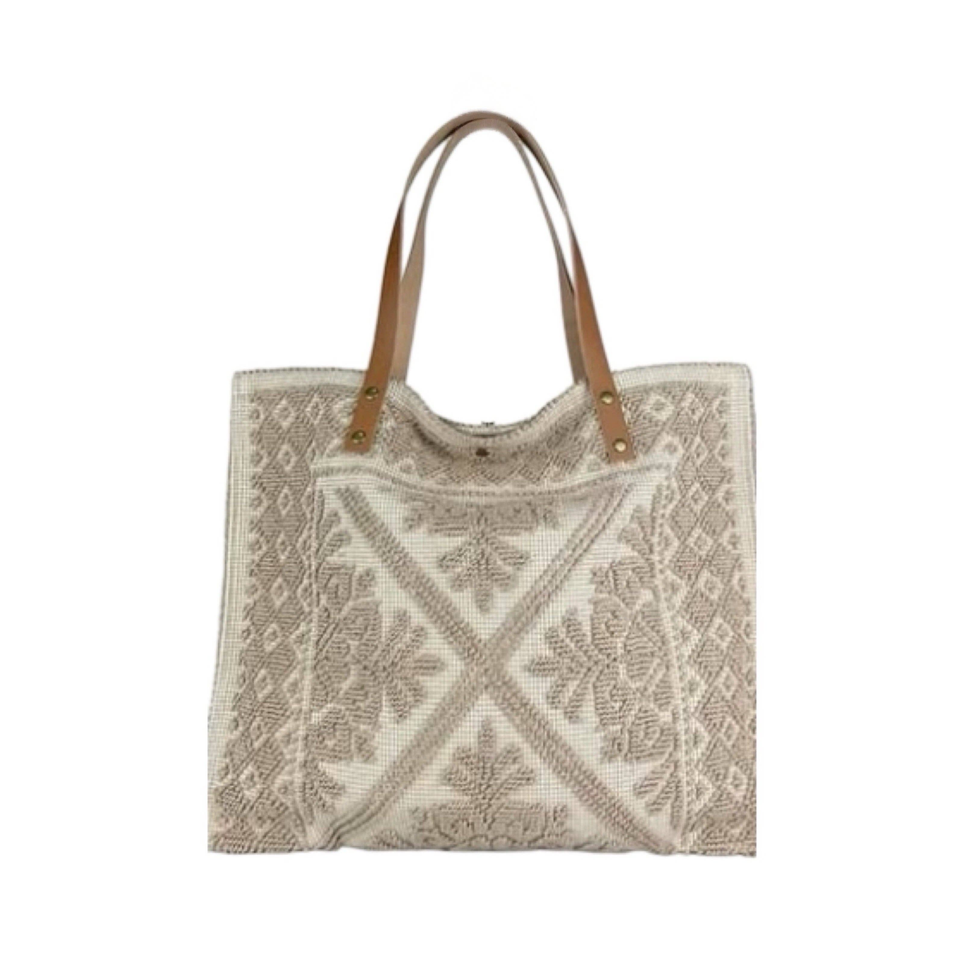 Louisa lee - Wholesale Shoulder Bag - Women's - LARGE TAPESTRY TOTE BAG TRIMMED WITH LEATHER5