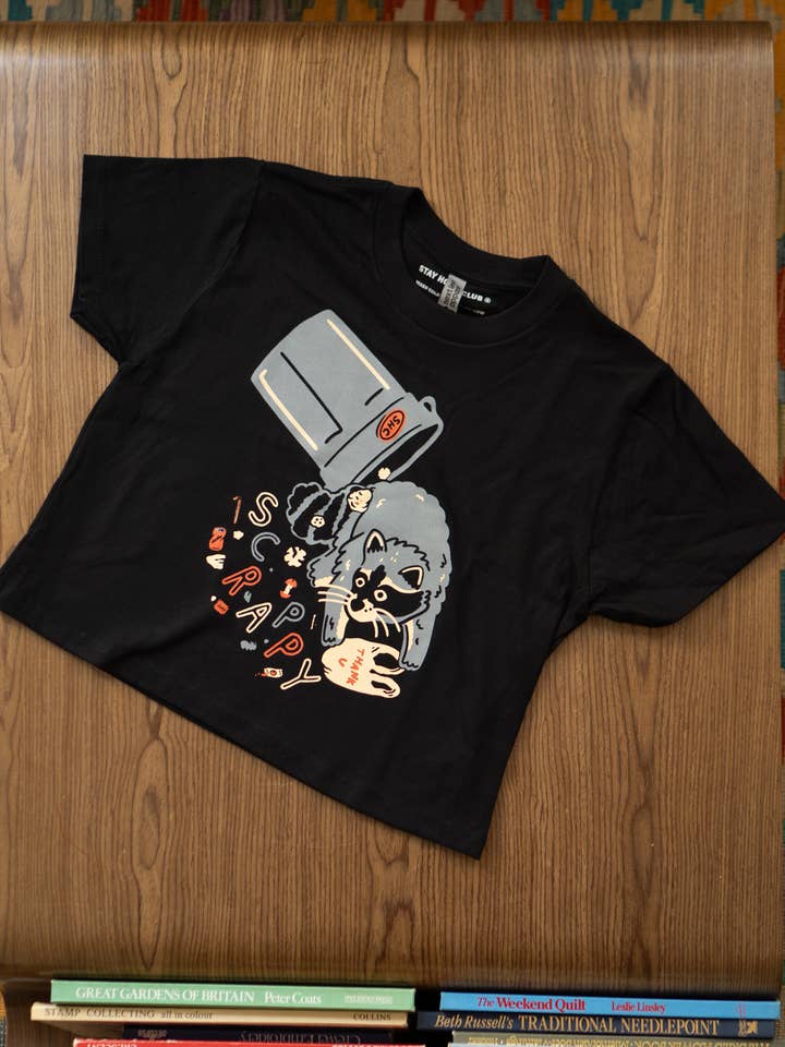 Scrappy Raccoon Boxy Tee | Womens Cute Printed Graphic Tee for wholesale by Stay Home Club