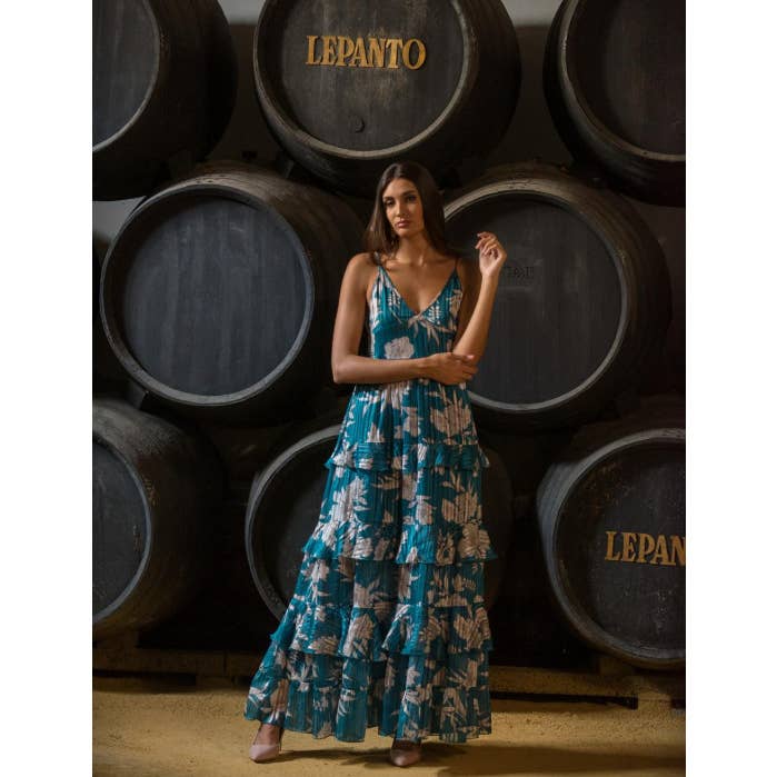 SOLNEDGÅNG OCH MÅNBLÅ BUKETTKLÄNNING för wholesale av Káhyra