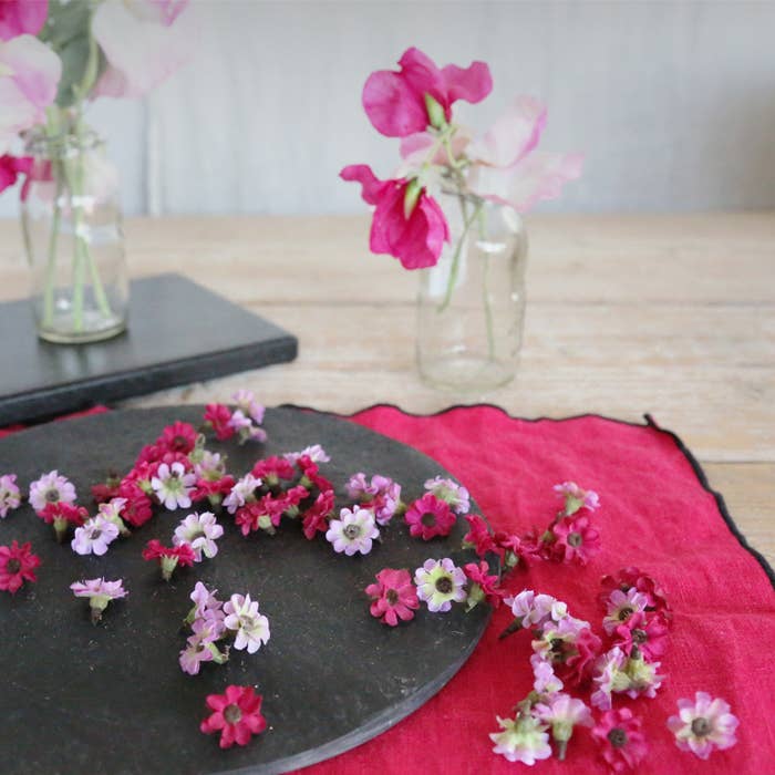 Fiorirà un giardino - Venta al por mayor Flores artificiales - Caja con cabezas de flores mini en rosa y fucsia2