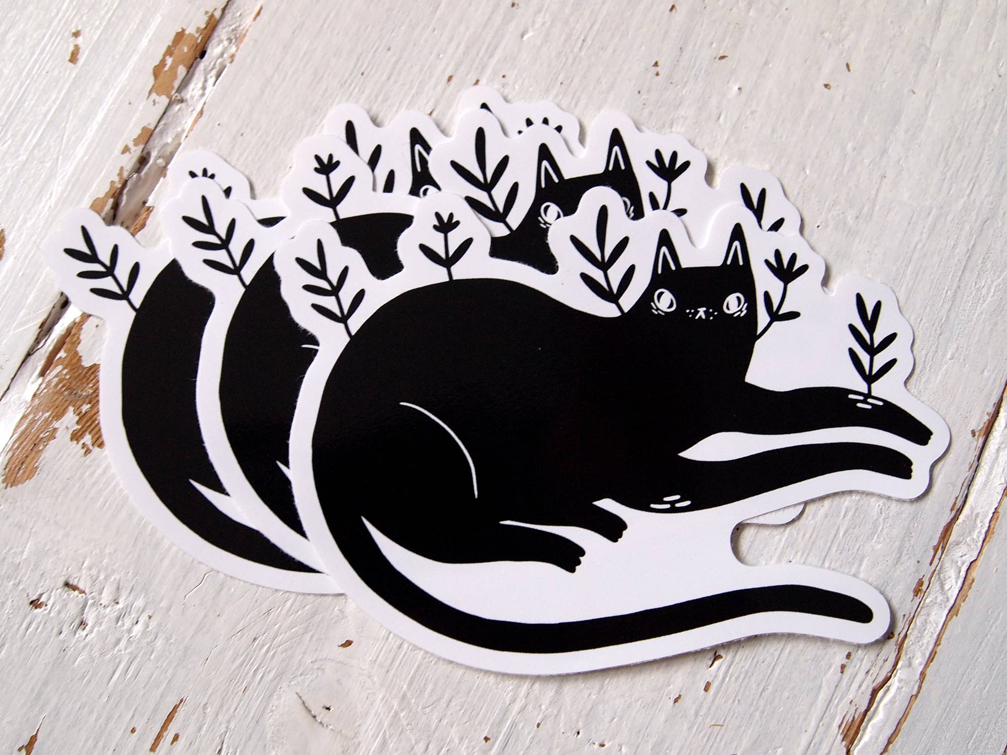 I LIKE CATS – wholesale Sticker – Leafy black cat vinyl sticker2
