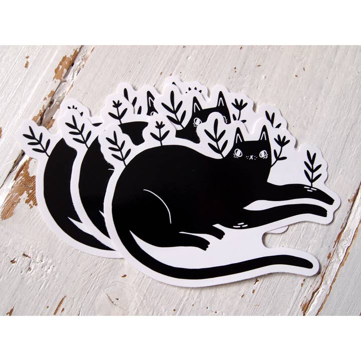 I LIKE CATS – wholesale Sticker – Leafy black cat vinyl sticker2