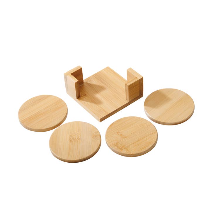 Creative Gifts International Inc. - Wholesale Coasters - Bamboo Wood Coaster Set - 4" Round Coasters with Stand