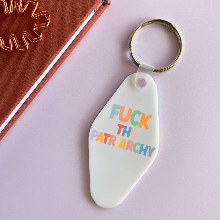 Rainbow Fuck the Patriarchy Keychain for wholesale by worthy + badass
