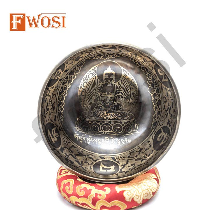 8,5 Zoll handgeschnitzte Buddha-Klangschale | Antike tibetische Klangschale mit Klöppel & Kissen | Yoga-Meditationsschale | Heilungsschale für den Großhandel von Fwosi