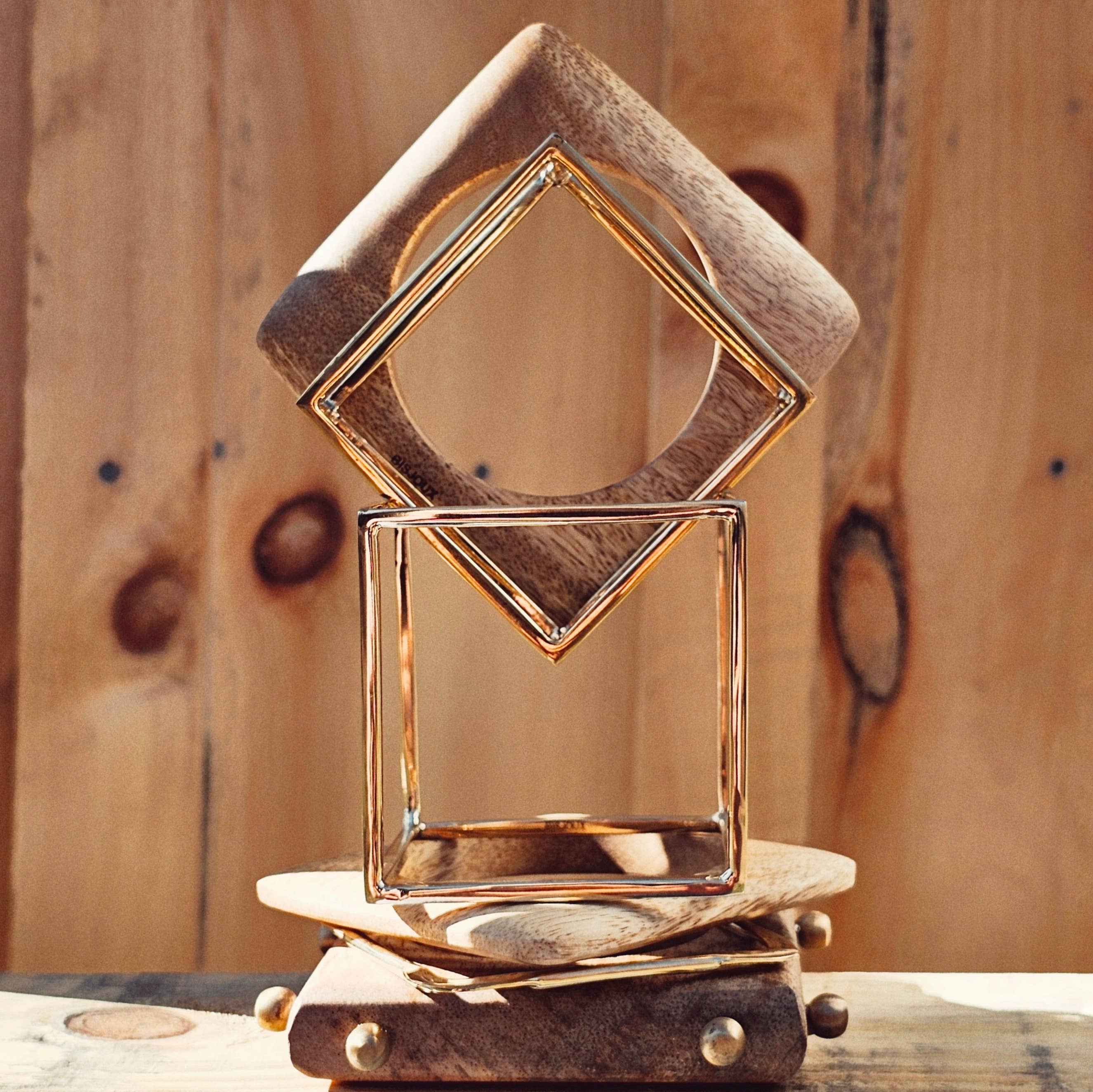 Bisjoux - Wholesale Cuff Bracelet - Brass bold cube square bangle bracelet 2 sizes13