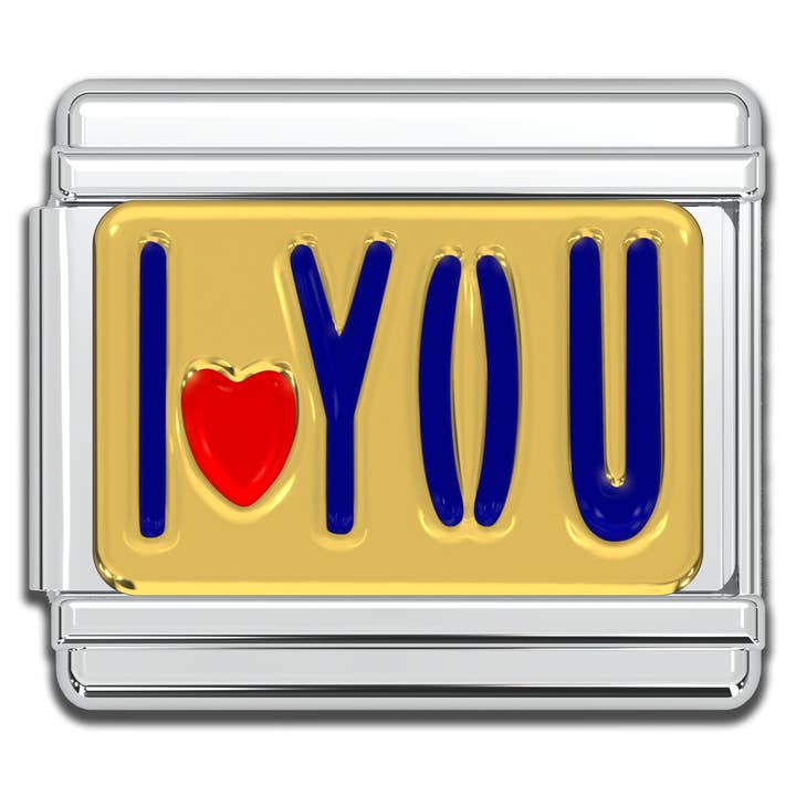 Italian Charm Bracelet Charms - I Love You Raised Gold Links for wholesale by Natalia