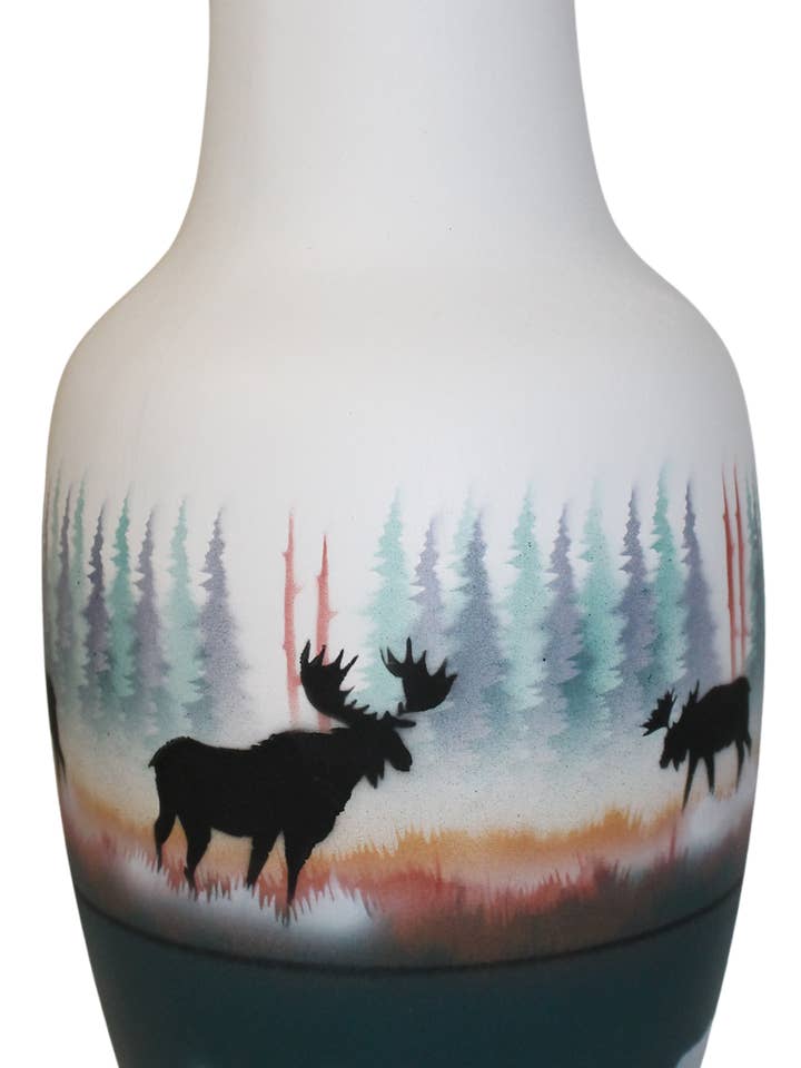 MSC3 Morning Mist -Moose 6 x 14 Totem Vase for wholesale by Cedar Mesa Pottery